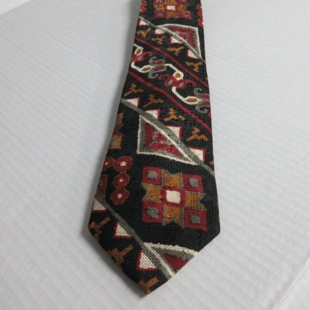 LANDS' END Imported Silk VINTAGE Tie Hand‎ Sewn in U.S.A. Boho Print 58 Inches